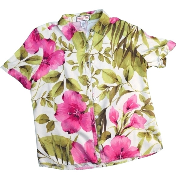 Jamaica Bay‎ Silk Blend Button Down Floral Short Sleeve Blouse, Medium - Picture 7 of 7